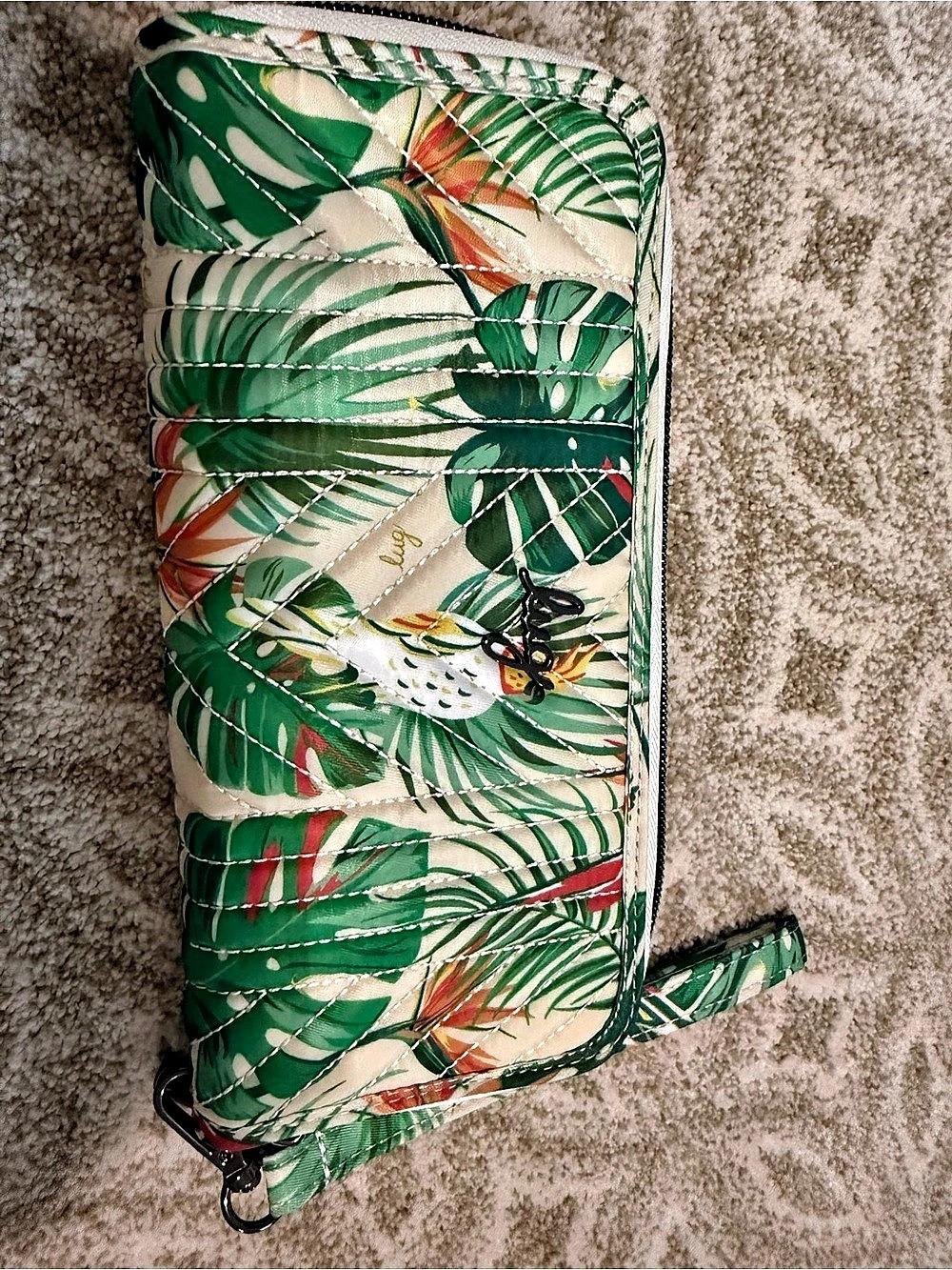 Lug Straddle wristlet wallet NWOT tropical birds cream